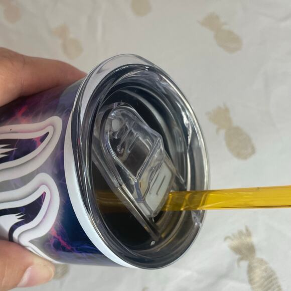 Minnesota Vikings custom 20 oz cold cup tumbler GUC small crack NEW STRAW - Picture 7 of 7